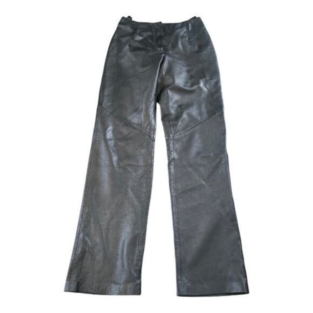 Vintage Yvonne Marie Black‎ Leather Super High Rise Straight Leg MOTO Pants SZ 4